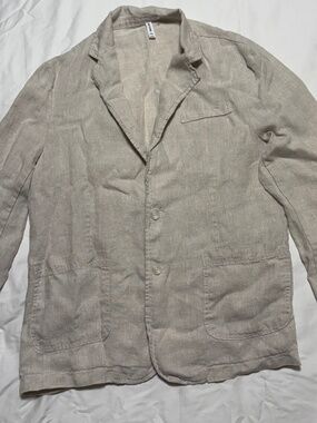Unisex Neutral Linen-Look Lightweight Casual Blazer Jacket Med/Large